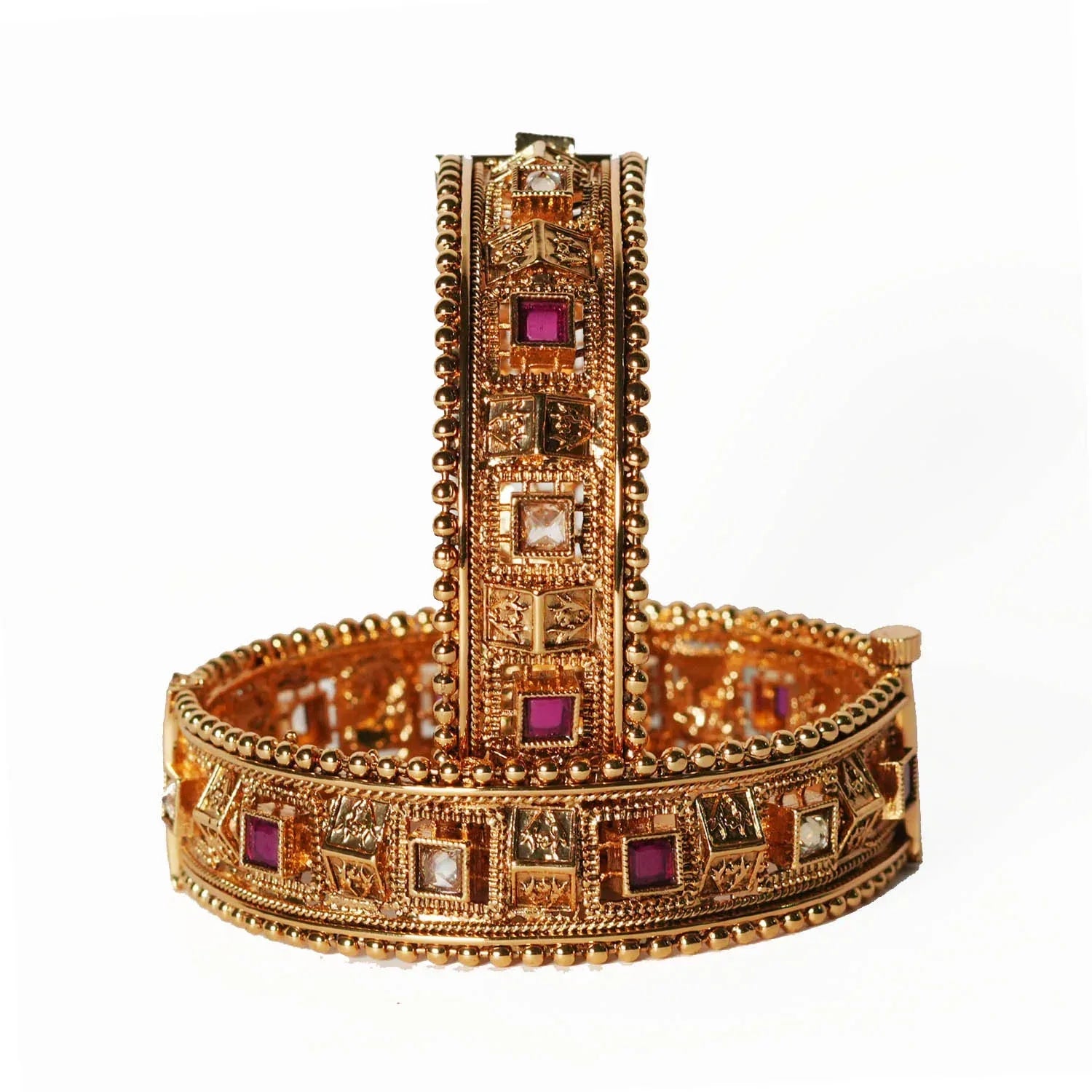 Antique Design Brass Kada for Women & Girl, Traditonal Kundan Studded Bracelet Ladies - The Golden Cascade